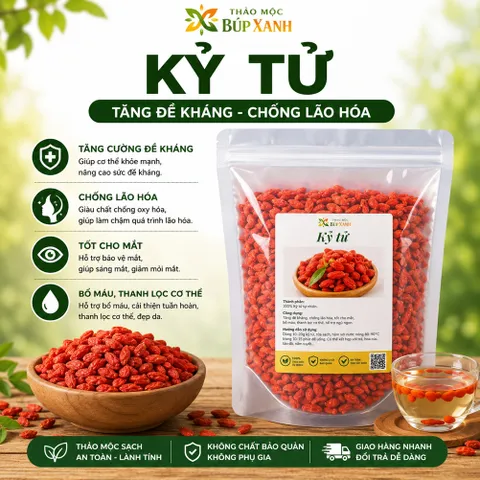 Kỷ Tử Đỏ 200g bổ gan thận, sáng mắt, tăng cường sức đề kháng và hỗ trợ làm chậm quá trình lão hóa Thảo Mộc Búp Xannh