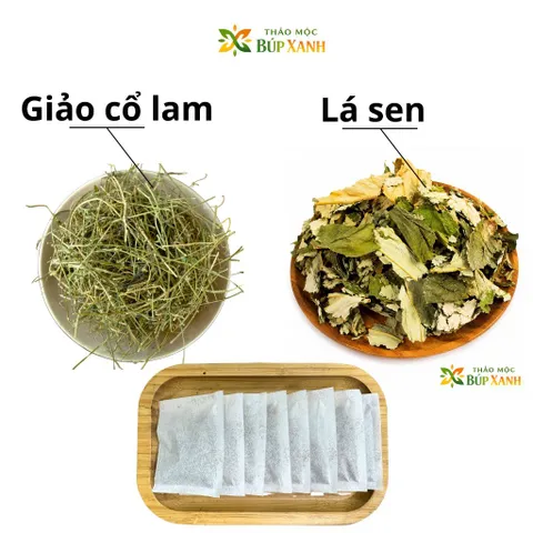 Trà Giảo Cổ Lam Lá Sen Túi Lọc Thảo Mộc Búp Xanh Bịch 60 Gói Ổn Định Huyết Áp, Mỡ Máu