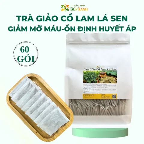 Trà Giảo Cổ Lam Lá Sen Túi Lọc Thảo Mộc Búp Xanh Bịch 60 Gói Ổn Định Huyết Áp, Mỡ Máu