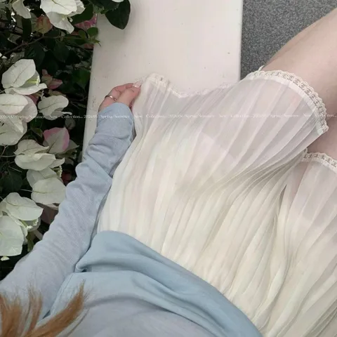 Chân Váy Voan Lưới Xếp Ly Ngắn Dáng Ballet Viền Ren Phong Cách Tiểu Thư Ngọt Ngào