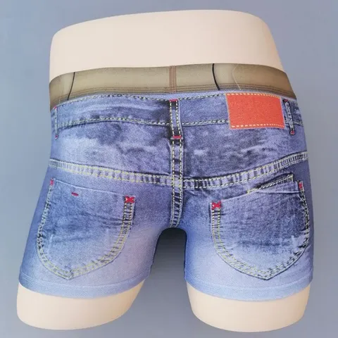 Quần sịp đùi nam họa tiết quần bò dáng boxer độc lạ. Quần sịp boxer nam họa tiết bò phối thắt lưng mặc nhà