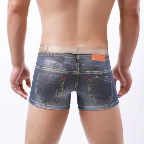 Quần sịp đùi nam họa tiết quần bò dáng boxer độc lạ. Quần sịp boxer nam họa tiết bò phối thắt lưng mặc nhà