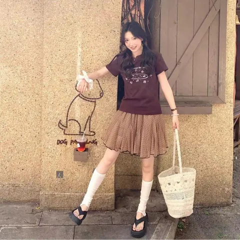 Chân váy lưới chấm bi ngọt ngào, chân chữ A cạp cao mùa hè kiểu dáng midi ba lê phồng xòe dành cho nữ (SẴN SHIP HỎA TỐC)