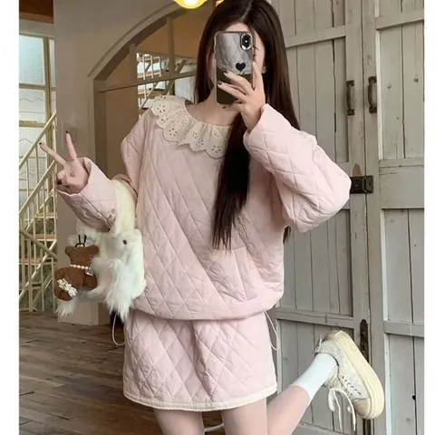 Set bộ áo phao và chân váy phao hình quả trám màu hồng dễ thương (SẴN)