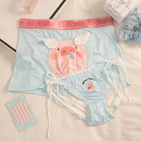 Quần lót đôi cho nam nữ in hình chú heo có cánh nổi dễ thương. Quần sịp nam nữ hình con lợn cute quà cho cặp đôi