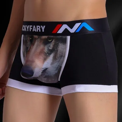 Quần sịp nam in hình chó sói xám dũng mãnh. Quần sịp đùi boxer nam chó sói cotton thoáng mát