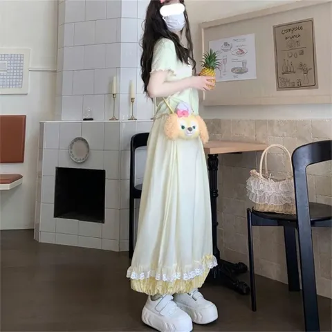 Quần bí dáng rộng kẻ caro phối bèo ren và hình quả dứa dễ thương