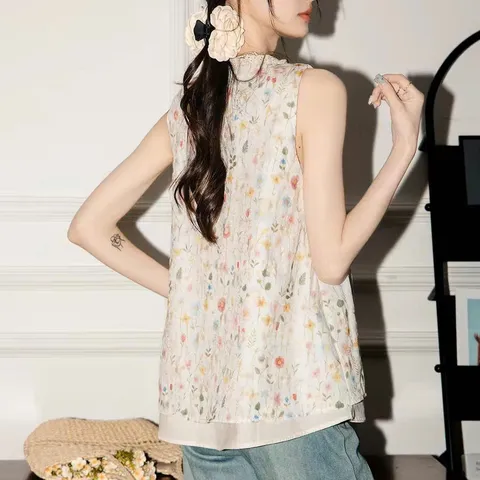Set Áo Hai Dây Hoa Nhí Sắc Màu Mix Chân Váy Dài Màu Be - Bộ Đồ Nữ Vintage Mori Girl Đi Chơi, Đi Biển