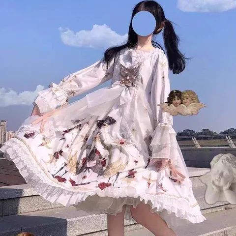 Váy đầm lolita trắng lưới cô gái cổ điển hoàng gia