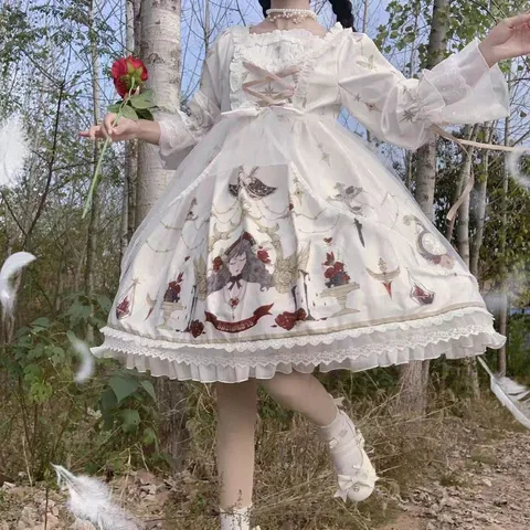 Váy đầm lolita trắng lưới cô gái cổ điển hoàng gia