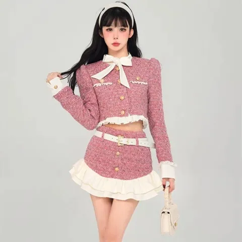 Set đầm váy dạ vest bèo đuôi cá ngắn hồng tiểu thư sang chảnh ( SẴN XS, S)