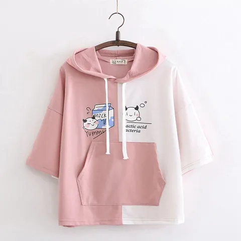 Áo thun hoodie hộp sữa hai màu chia nửa (xả hàng)