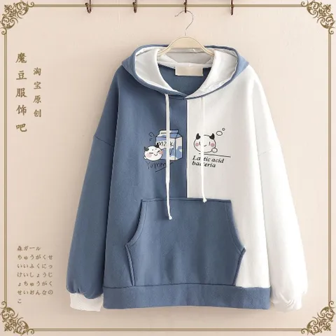 Áo thun hoodie hộp sữa hai màu chia nửa (xả hàng)