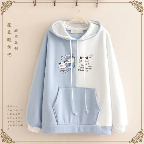 Áo thun hoodie hộp sữa hai màu chia nửa (xả hàng)