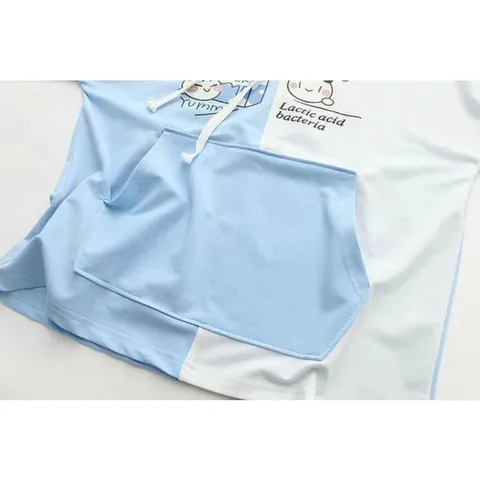 Áo thun hoodie hộp sữa hai màu chia nửa (xả hàng)