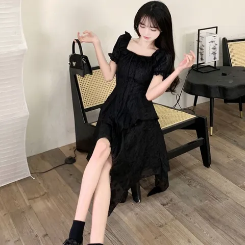 Váy voan xốp in hoa chìm chéo vạt tua rua cho bigsize (SẴN SIZE M,L,XL TRẮNG, M,L ĐEN)
