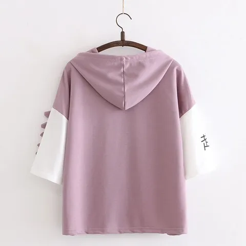 Áo hoodie nỉ in hình khủng long dễ thương. Áo thun nữ có mũ in hình. (xả hàng)
