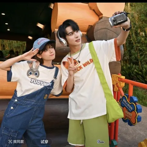 Áo thun đôi nam nữ thỏ Judy và cáo Nick trong Zootopia in thêu nổi