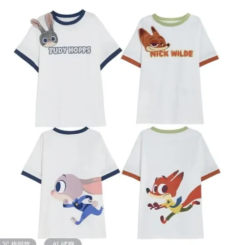 Áo thun đôi nam nữ thỏ Judy và cáo Nick trong Zootopia in thêu nổi