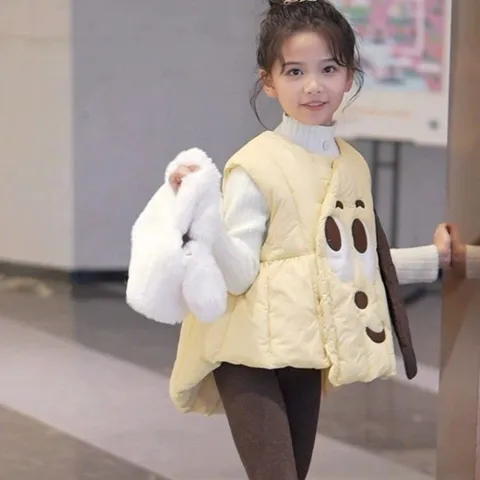 Áo phao gile hình chú cún màu vàng thêu mắt và tai nâu dễ thương. Áo phao hình chú chó vàng thêu nổi (SẴN GIAO NHANH)
