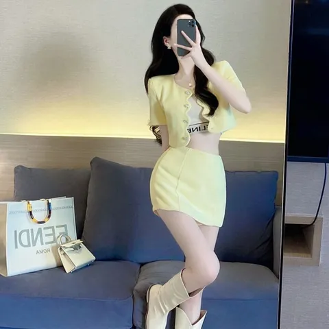 Set vest dạ đùi công sở, set bộ croptop