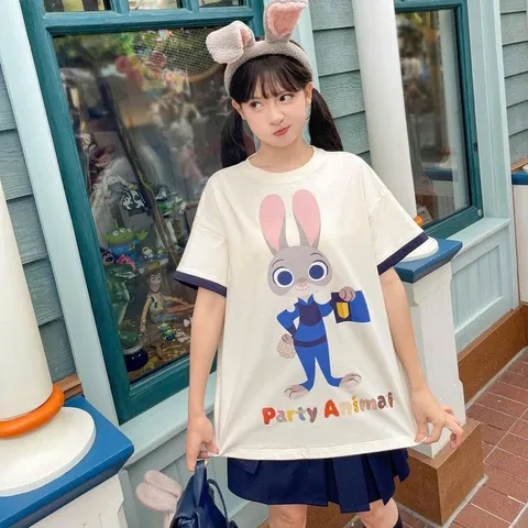 Áo phông mặc cặp đôi thêu hình thỏ và cáo Zootopia dễ thương. Áo thun đôi nam nữ cho cặp đôi tinh nghịch