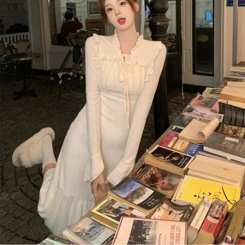Đầm váy trơn dáng dài đuôi bèo gân nổi dày dặn (hàng loại I)