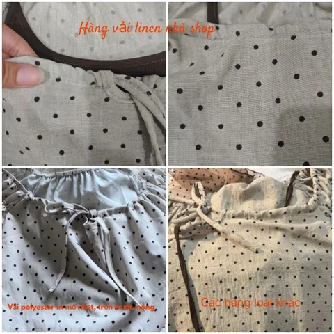 Áo Kiểu Nữ Chấm Bi Bèo Tầng Thắt Nơ Phối Áo Dây Mặc Trong Buộc Cổ (QCL1 Vải Linen)