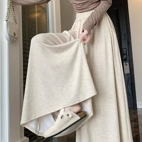 Quần thun nỉ ống rộng dáng váy mùa đông cho nữ