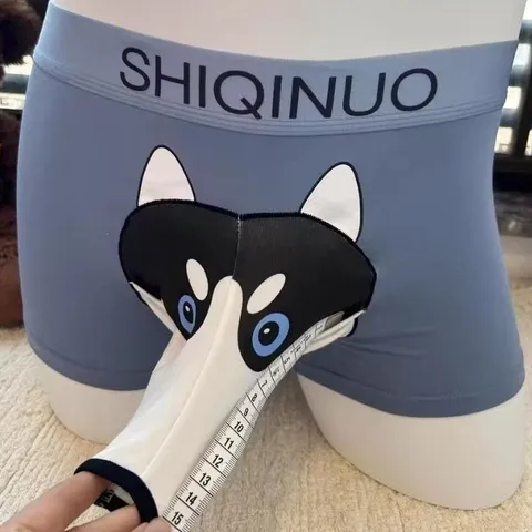 Quần sịp boxer nam có vòi thông in hình chú chó Husky đáng yêu. Quần sịp đùi nam độc lạ cotton có vòi chui thông in hình