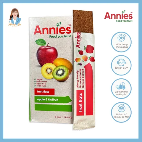 Thanh trái cây sấy dẻo táo & kiwi New Zealand Annie’s Apple & Kiwifruit Fruit Flats 8 thanh x 10g
