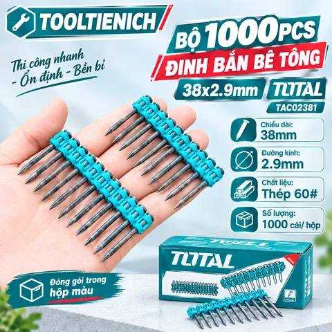 BỘ 1000 ĐINH BẮN BÊ TÔNG TOTAL TAC02381 – 38×2.9MM