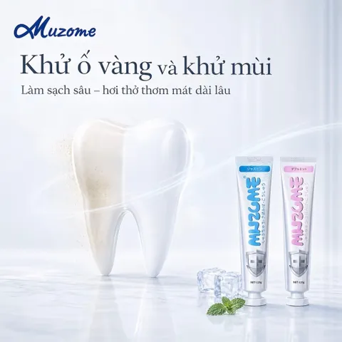 [MUA 1 TUÝP TẶNG 1 BÀN CHẢI] Kem Đánh Răng Muzome 120g Thương Hiệu Nhật Bản - Hỗ Trợ Giảm Ố Vàng, Khử Mùi Hôi Miệng
