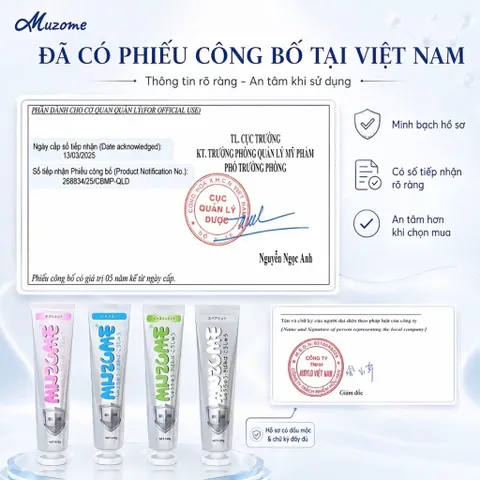 [MUA 1 TUÝP TẶNG 1 BÀN CHẢI] Kem Đánh Răng Muzome 120g Thương Hiệu Nhật Bản - Hỗ Trợ Giảm Ố Vàng, Khử Mùi Hôi Miệng