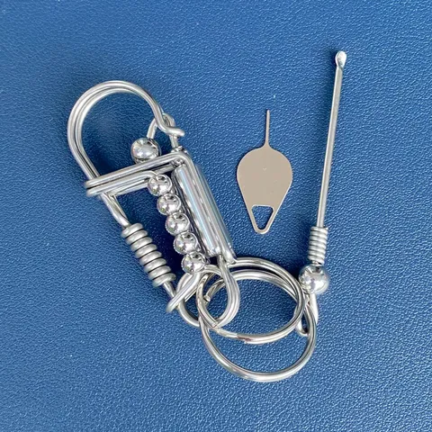 Combo móc khoá inox 304  phối trụ như ý phong cách mới lạ sáng bóng không han gỉ
