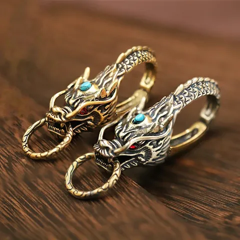 Móc khoá xe máy ô tô cao cấp hình đầu rồng mạ bạc phong thuỷ đẹp độc lạ