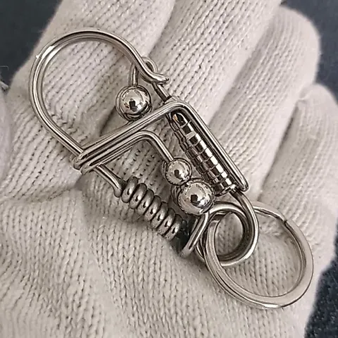 Móc khoá inox thủ công 304 cao cấp phối lục bình và bi không han gỉ sáng bóng