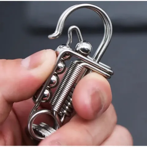Móc khoá inox thủ công 304 cao cấp phối lục bình và bi không han gỉ sáng bóng