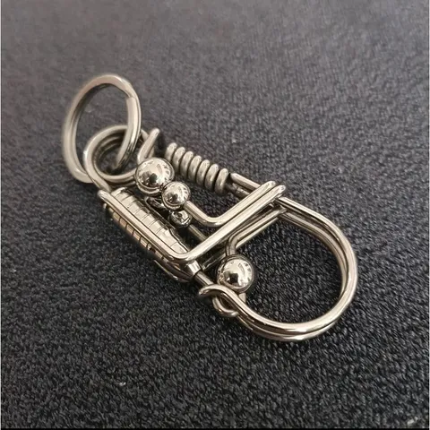 Móc khoá inox thủ công 304 cao cấp phối lục bình và bi không han gỉ sáng bóng