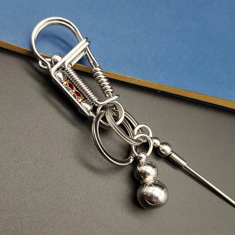 Móc khoa thủ công làm từ inox 304 sợi 2 ly cao cấp 2 cánh đá xanh đỏ