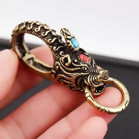 Móc khoá đồng thau hình đầu hổ cao cấp phong thủy edc simple