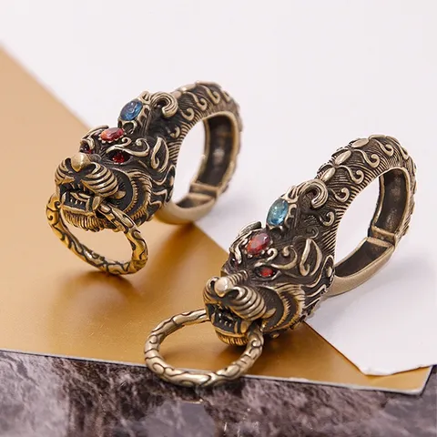 Móc khoá đồng thau hình đầu hổ cao cấp phong thủy edc simple