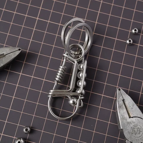 Móc khoa thủ công làm từ inox 304 sợi 2 ly cao cấp 2 cánh đá xanh đỏ