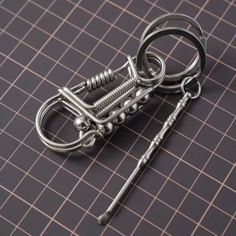 Móc khoa thủ công làm từ inox 304 sợi 2 ly cao cấp 2 cánh đá xanh đỏ