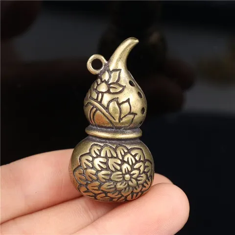 Hồ lô đồng phong thuỷ hoạ tiết hoa sen trang trí móc khoá xe máy ô tô EDC simple