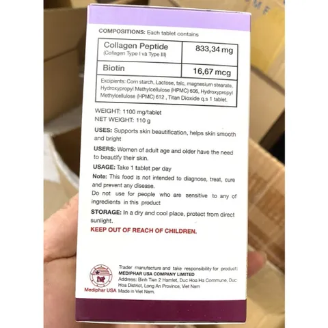 Biotin Collagen 30 đẹp da, giúp da trắng mịn, giúp tóc móng chắc khỏe, hạn chế rụng tóc gãy móng giảm thâm nám, tàn nhan