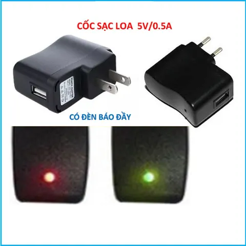 Cục Sạc USB 5V 0.5A Sạc Nhanh An Toàn, Củ Sạc Điện Thoại Cổng Usb Tiện Dụng - Cóc Sạc Đổi Đèn Báo Đầy (Màu Đen)