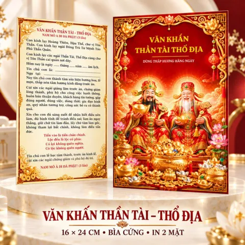 Tờ Văn Khấn Thần Tài Thổ Địa 2 Mặt 20x30 – Giấy Cứng, Chữ To Rõ, Dùng Thắp Hương Hằng Ngày