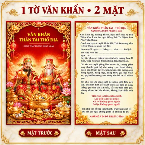 Tờ Văn Khấn Thần Tài Thổ Địa 2 Mặt 20x30 – Giấy Cứng, Chữ To Rõ, Dùng Thắp Hương Hằng Ngày