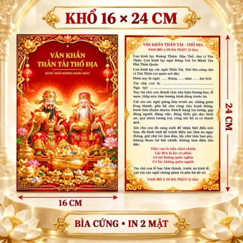Tờ Văn Khấn Thần Tài Thổ Địa 2 Mặt 20x30 – Giấy Cứng, Chữ To Rõ, Dùng Thắp Hương Hằng Ngày